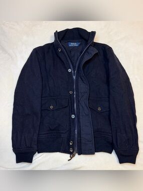 Polo Ralph Lauren Wool Zip Jacket Navy Vintage Bomber Harrington Mens Small